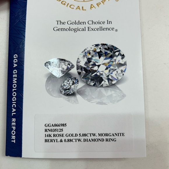 14 kt Rose Gold Morganite Beryl and Diamond Ring. Size 7. Ppwk incl. - Picture 12 of 16